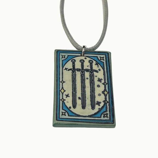 The Three of Swords Tarot Card Pendant Necklace