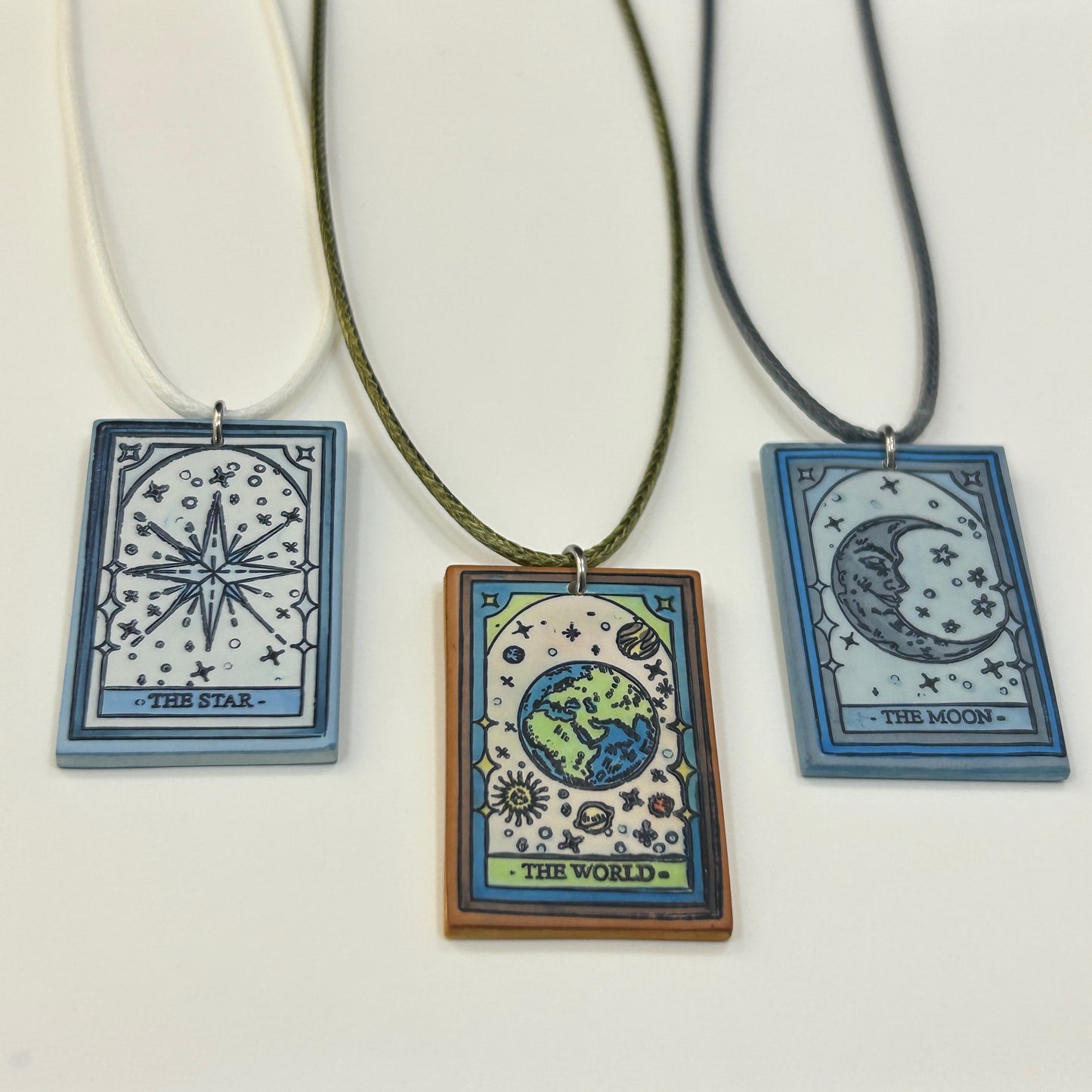 The World, The Star and The Moon- Trio of Tarot Card Pendant Necklaces (Copy)